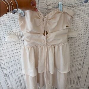 Amanda Uprichard Cream Strapless Tiered Mini Dress Medium